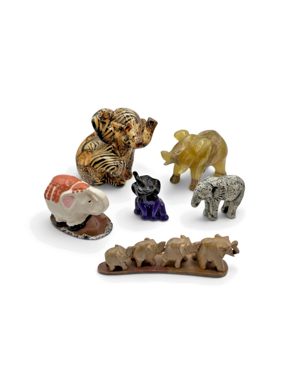 Vintage Elephant Figurines Lot of 6 Onyx Stone Ceramic Safari Animal Decor